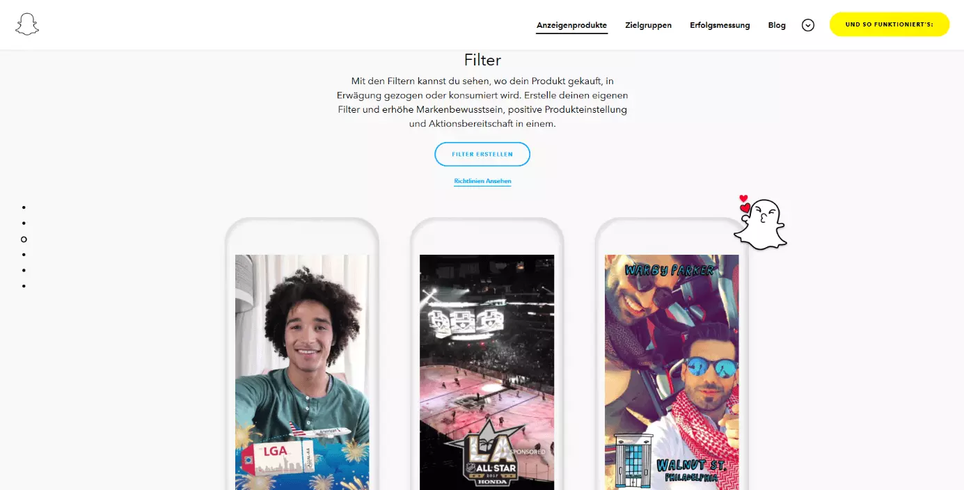 Beispiele verschiedener gesponserter Filter auf Snapchat