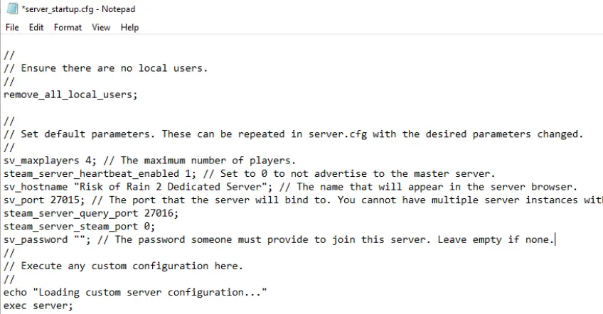 Bild: Screenshot der Konfigurationsdatei für Ihren „Risk of Rain 2“-Dedicated-Server