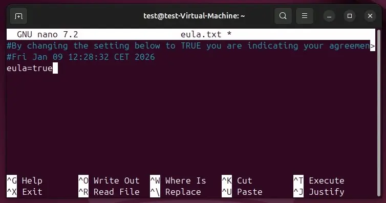 Bild: Minecraft-Server-EULA: Best&auml;tigung im Ubuntu-Terminal