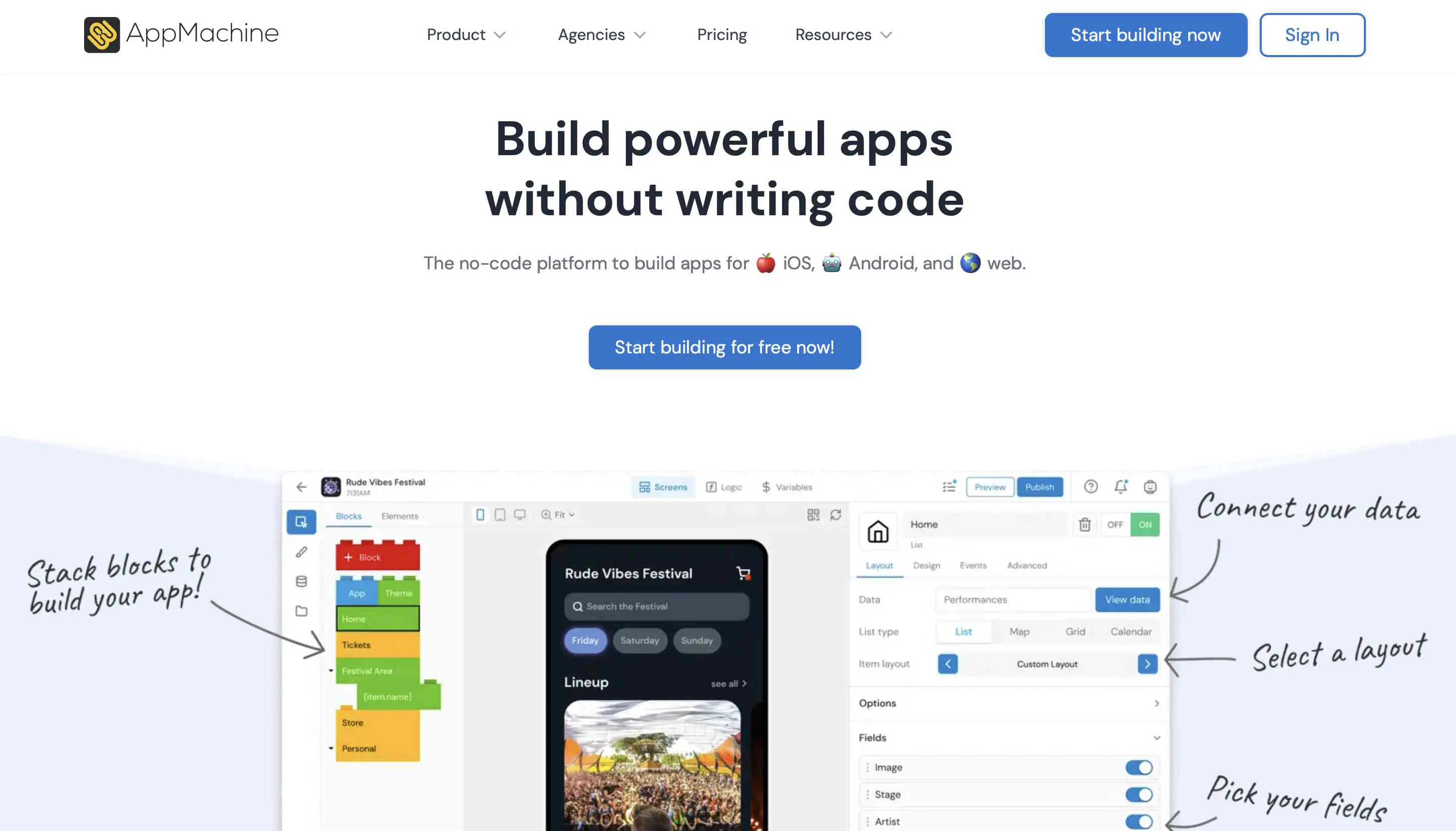 Homepage des App-Baukastens AppMachine Bild: Homepage des App-Baukastens AppMachine