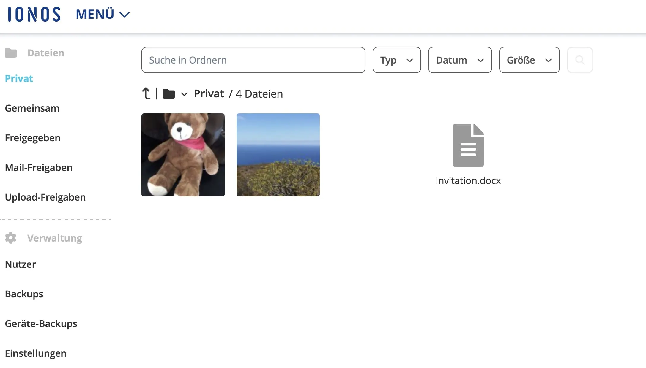 Bild: IONOS HiDrive: Web-Interface