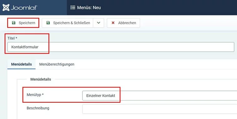 Bild: Joomla: Neues Menü anlegen