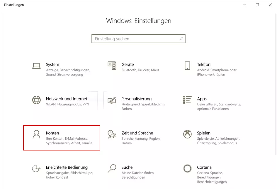 Bild: Windows-10-Systemeinstellungen