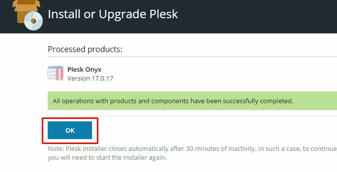 Plesk - Installation abgeschlossen