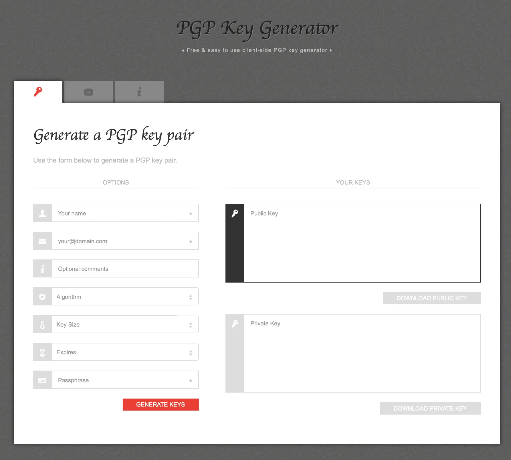 Bild: Screenshot der Website PGP Key Generatpr