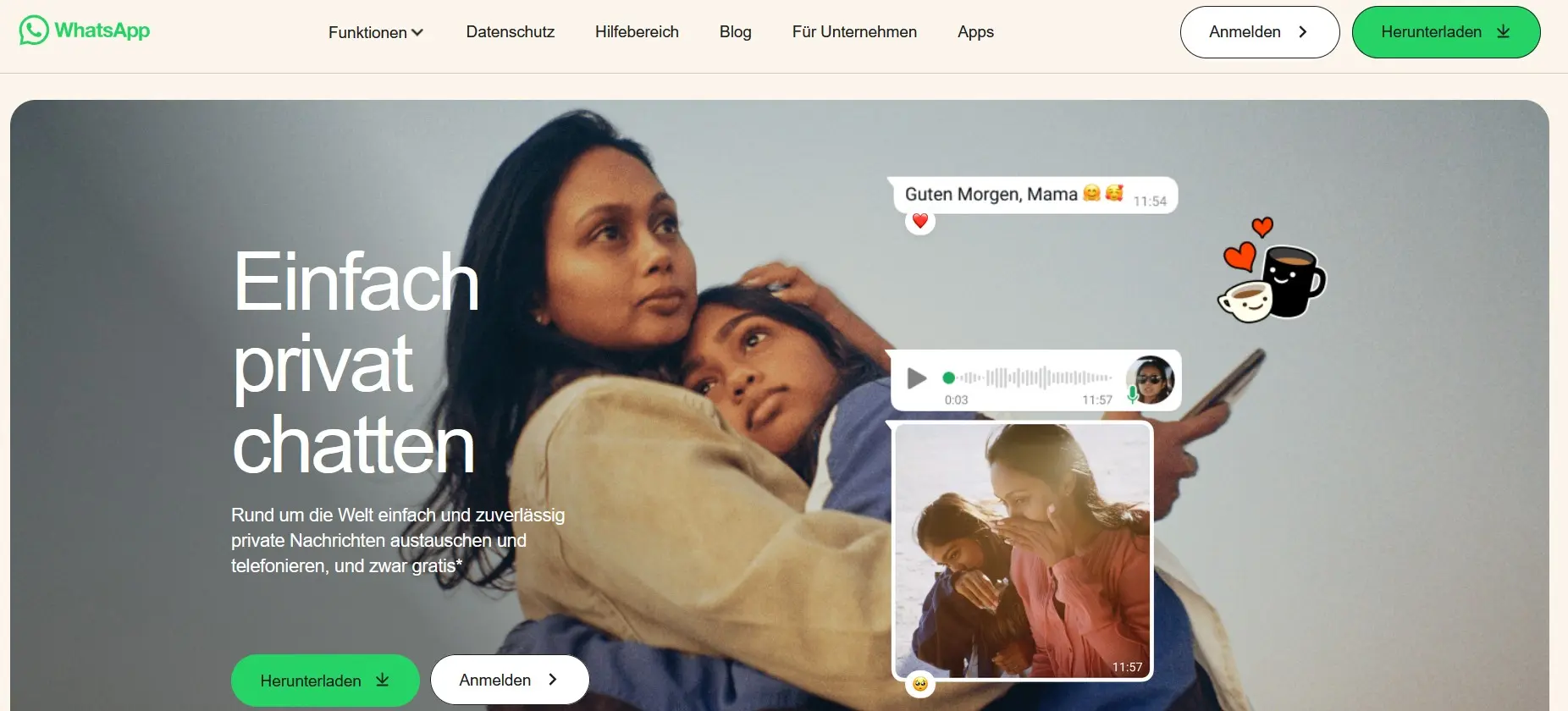 Homepage von WhatsApp Bild: Homepage von WhatsApp