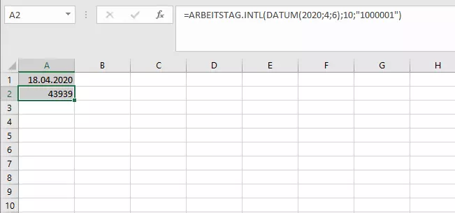 Bild: Erweiterte Version der ARBEITSTAG-Funktion