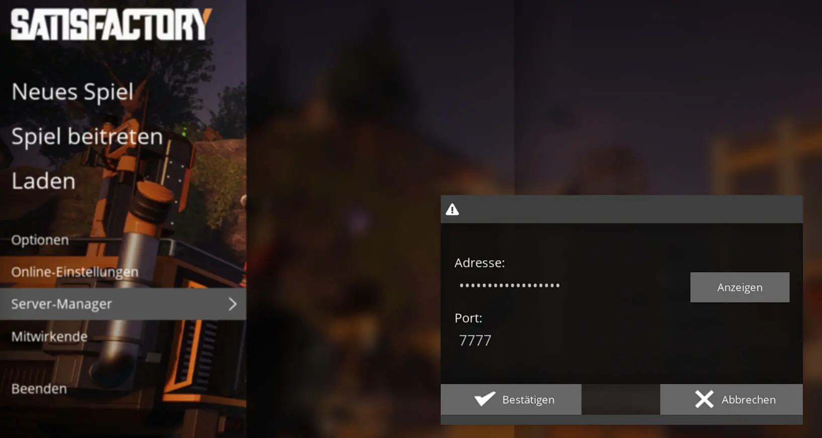 Bild: Screenshot aus Satisfactory: Server hinzuf&uuml;gen im Server Manager
