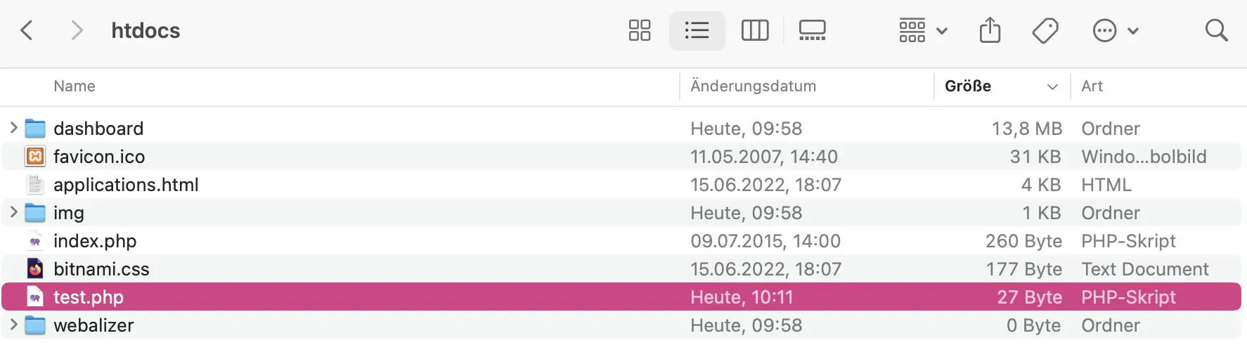Bild: Die Datei test.php im htdocs-Ordner