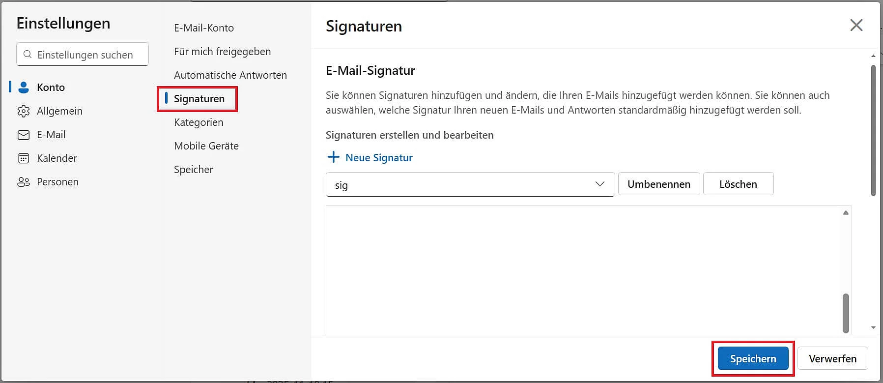 Bild: E-Mail-Signatur erstellen in Outlook (Web)