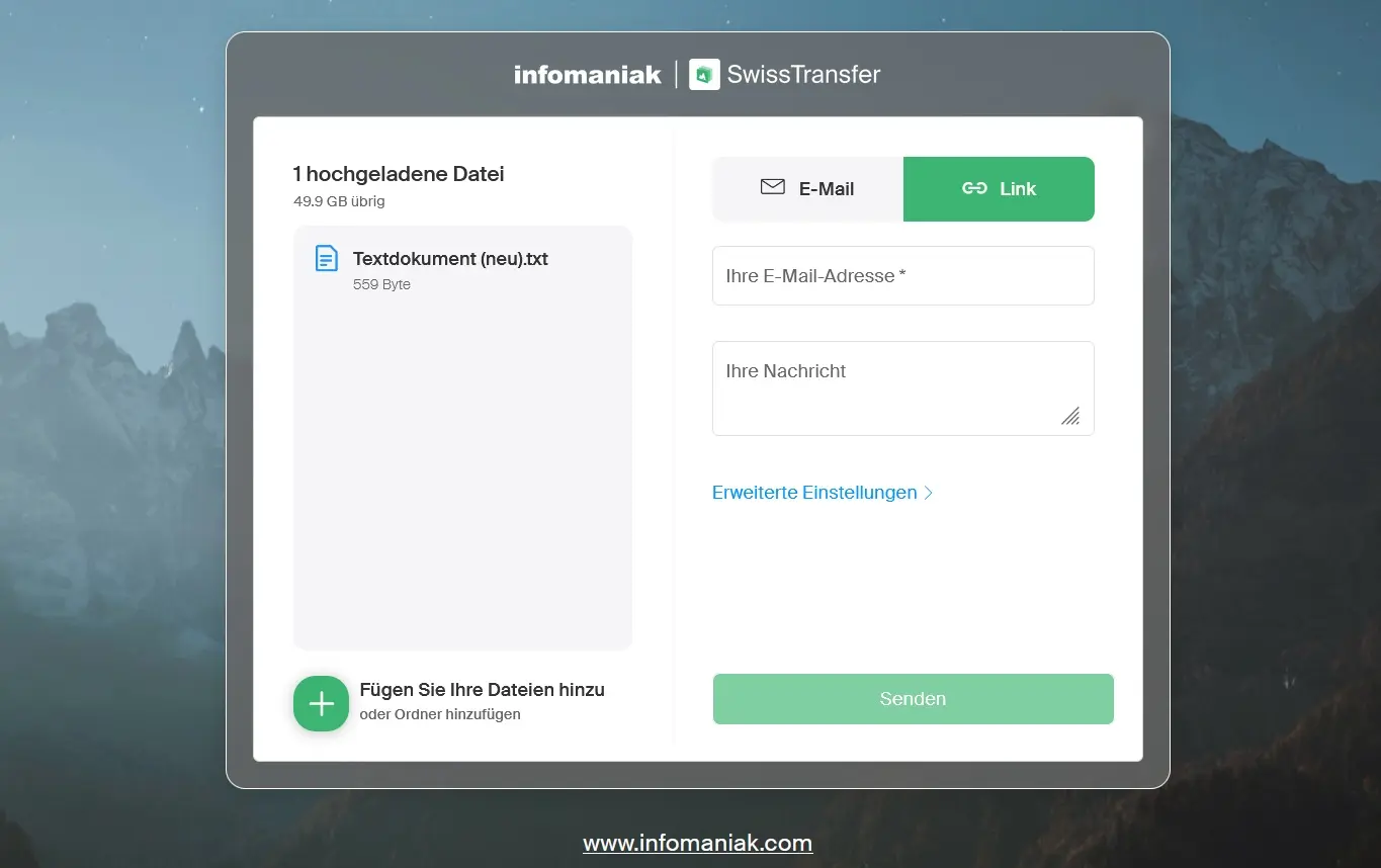Bild: Schweizer Filehosting-Dienst SwissTransfer