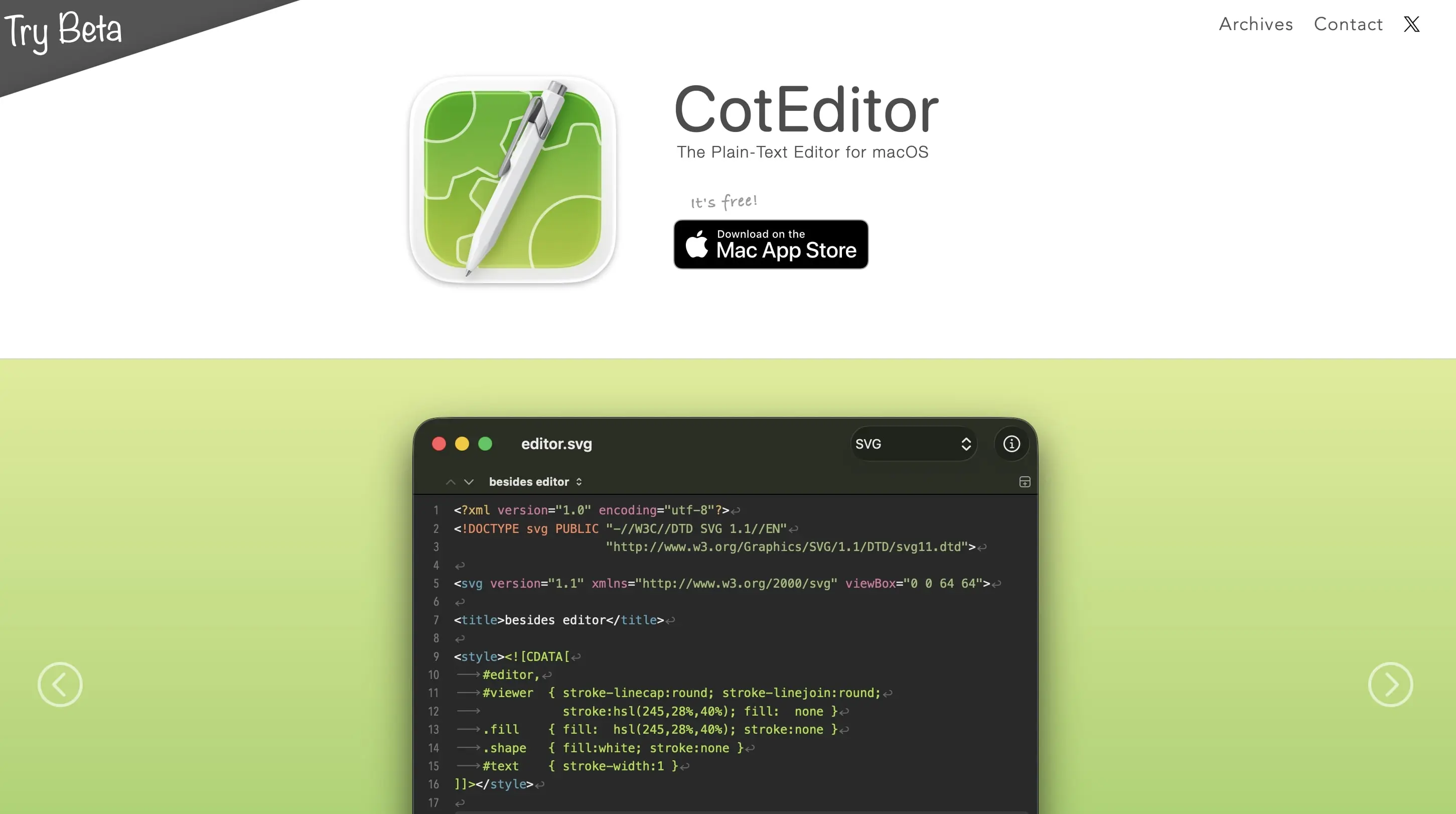 Bild: Screenshot der CotEditor Homepage