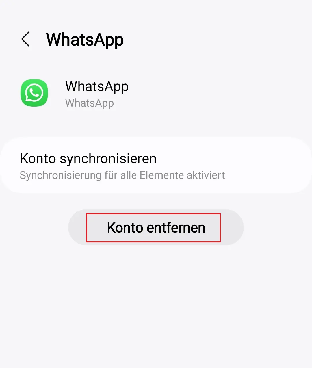 Bild: Die Option „Konto entfernen“ unter den Android-Kontoeinstellungen