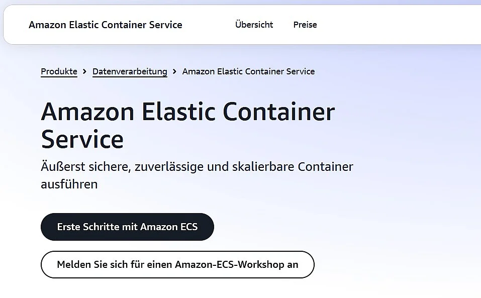 Produkt-Website vom Amazon Elastic Container Service Bild: Produkt-Website vom Amazon Elastic Container Service