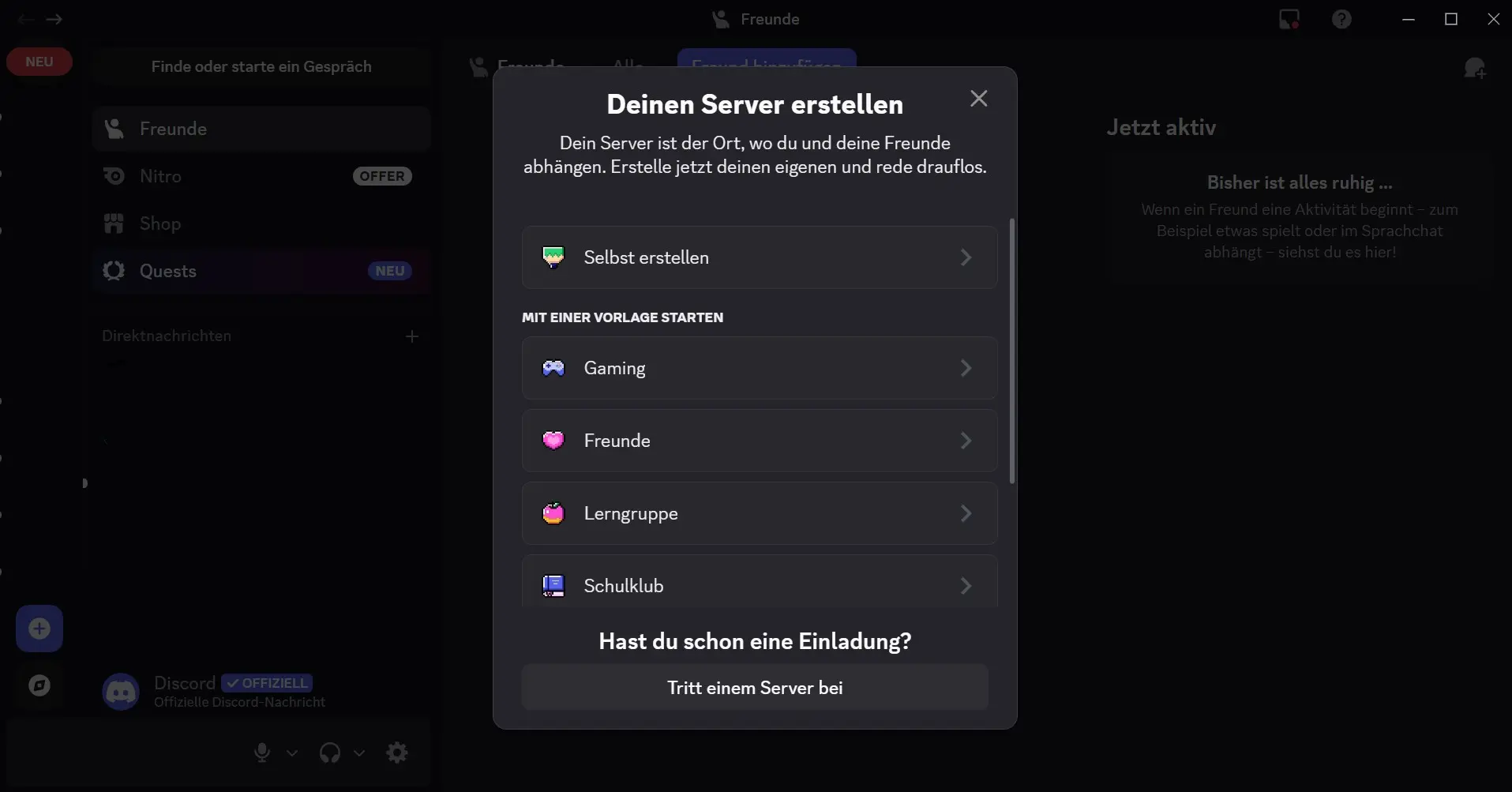 Klicken Sie im sich öffnenden Fenster auf „Server erstellen“ Bild: Klicken Sie im sich öffnenden Fenster auf „Server erstellen“