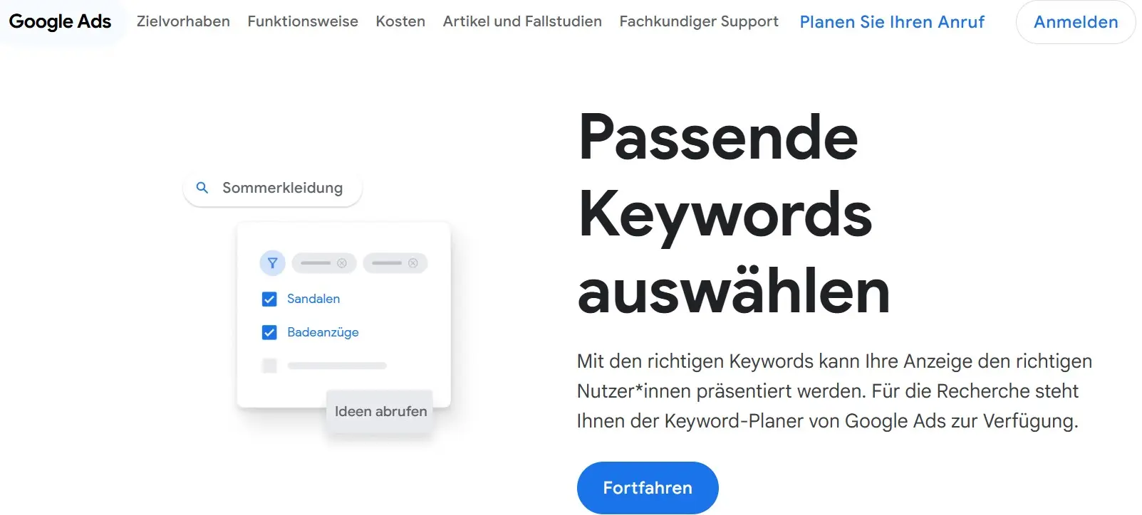 Screenshot der Seite des Google Keyword-Planers Bild: Screenshot der Seite des Google Keyword-Planers