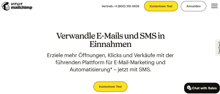 Startseite von MailChimp Bild: Startseite von MailChimp