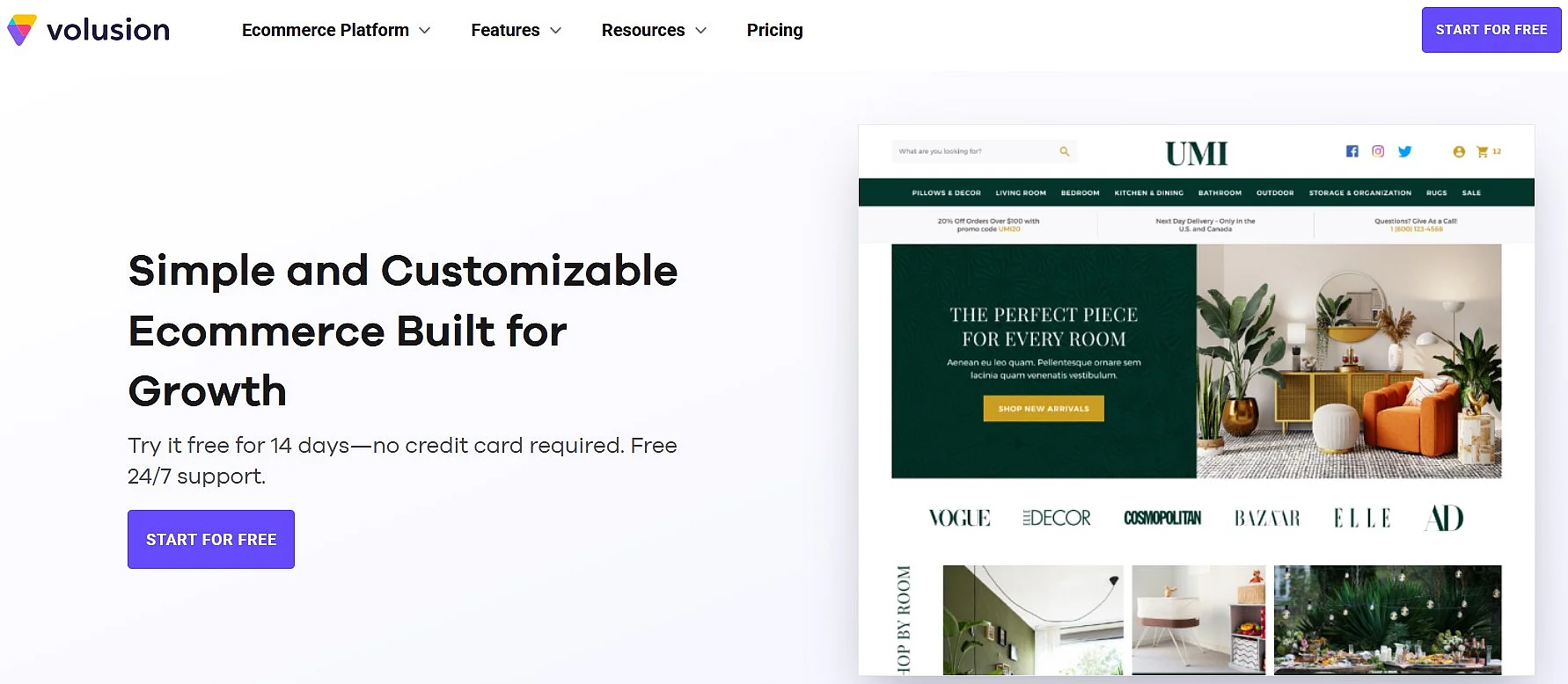 Screenshot der Volusion-Website Bild: Screenshot der Volusion-Website