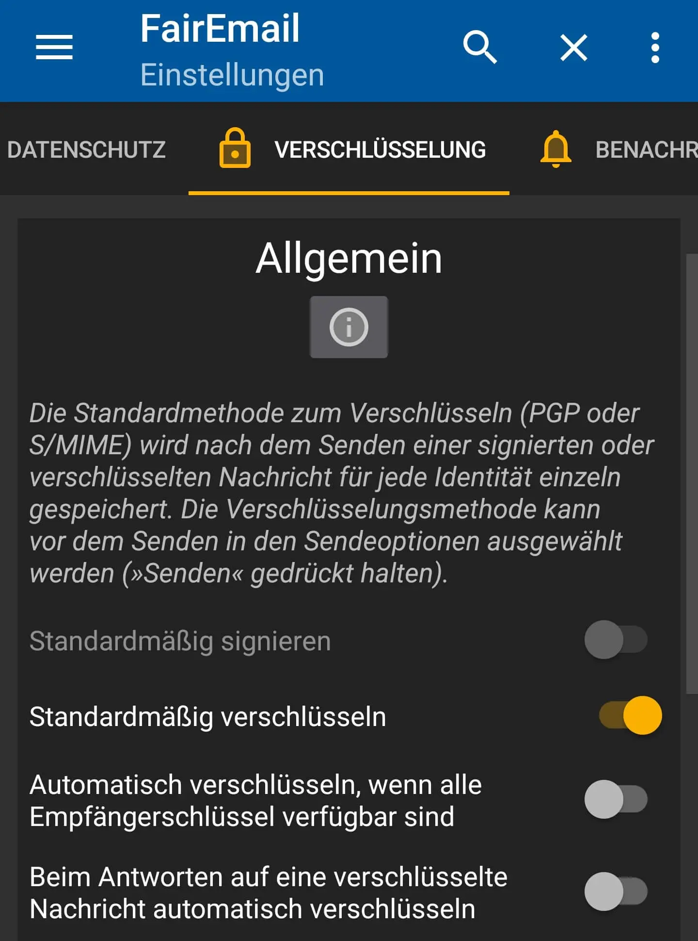 Bild: FairEmail: Verschlüsselungseinstellungen