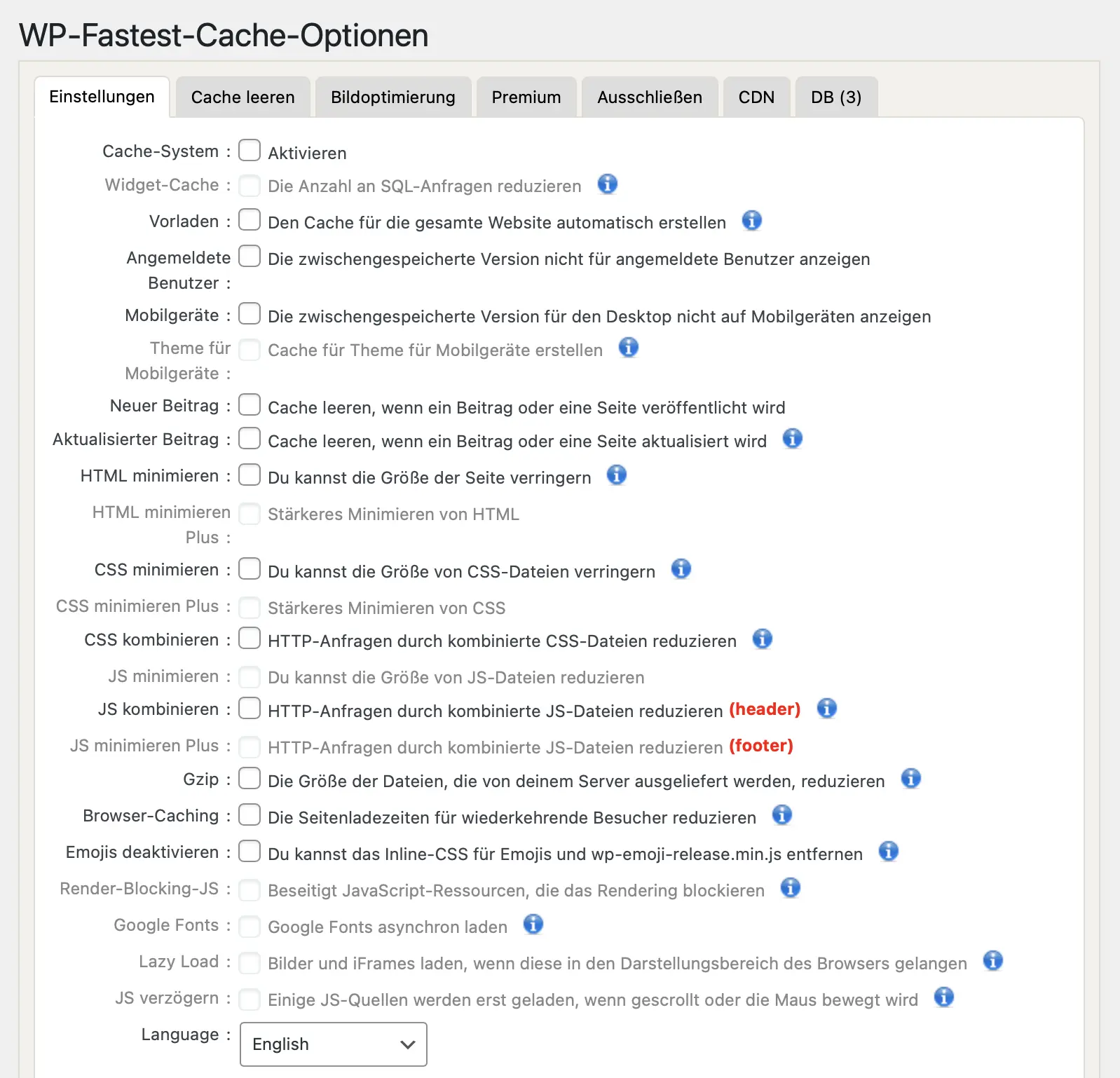 Einstellungsmaske des WordPress-Caching-Plugin WP Fastest Cache im WordPress-Backend Bild: Einstellungsmaske des WordPress-Caching-Plugin WP Fastest Cache im WordPress-Backend