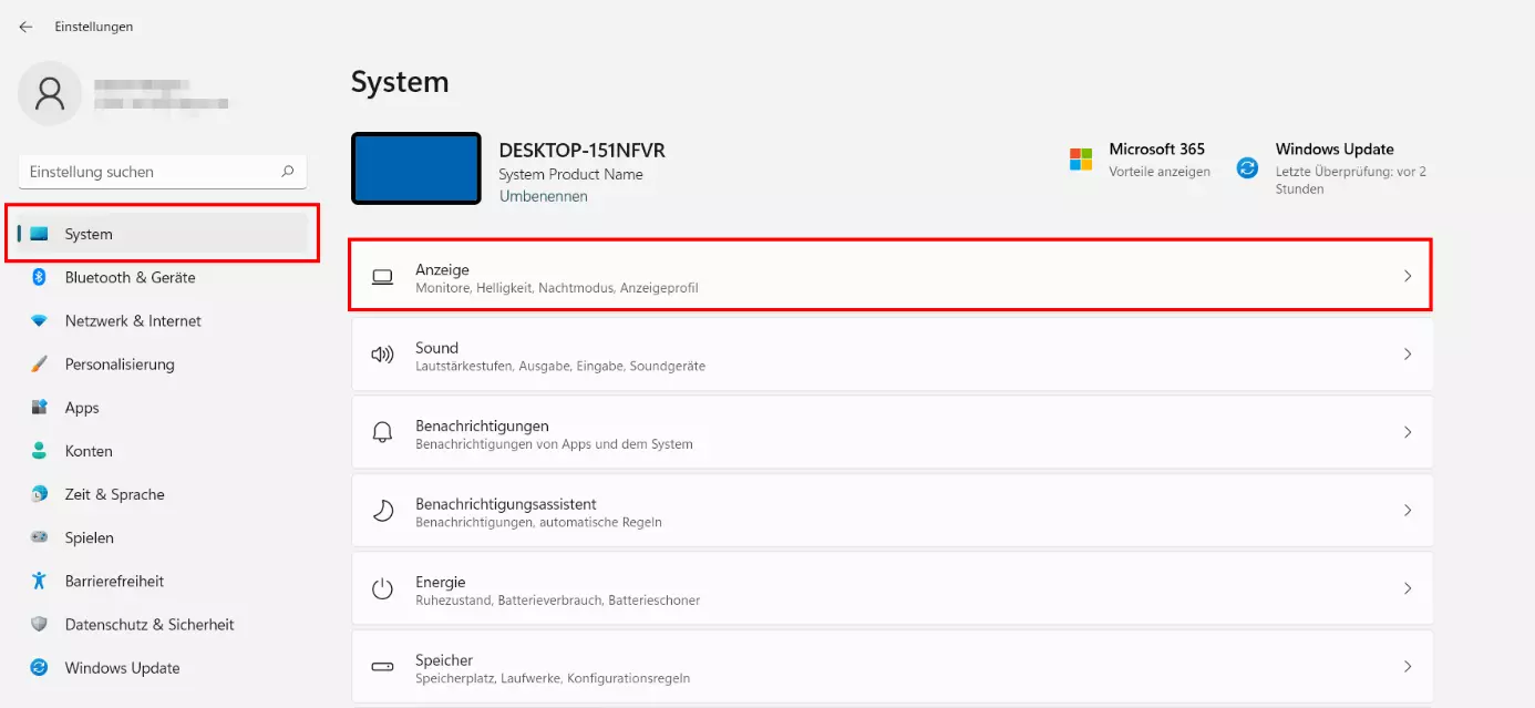 Bild: „Anzeige“-Menü in den Windows-11-Einstellungen