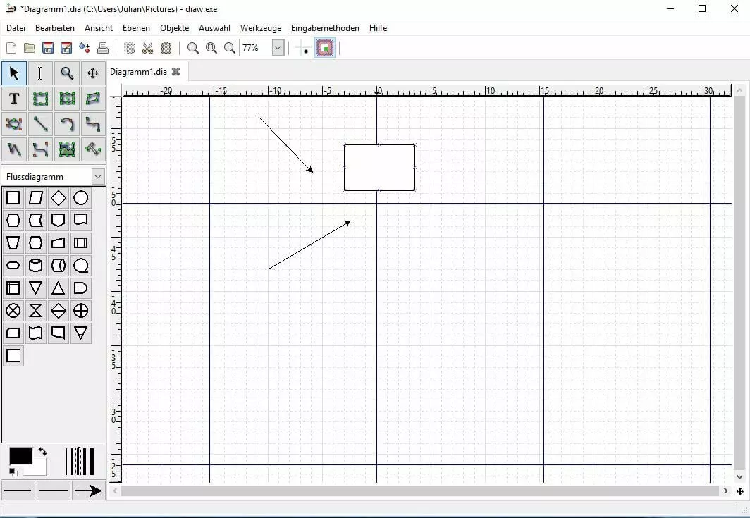 Benutzeroberfläche des GNOME-Tools Dia