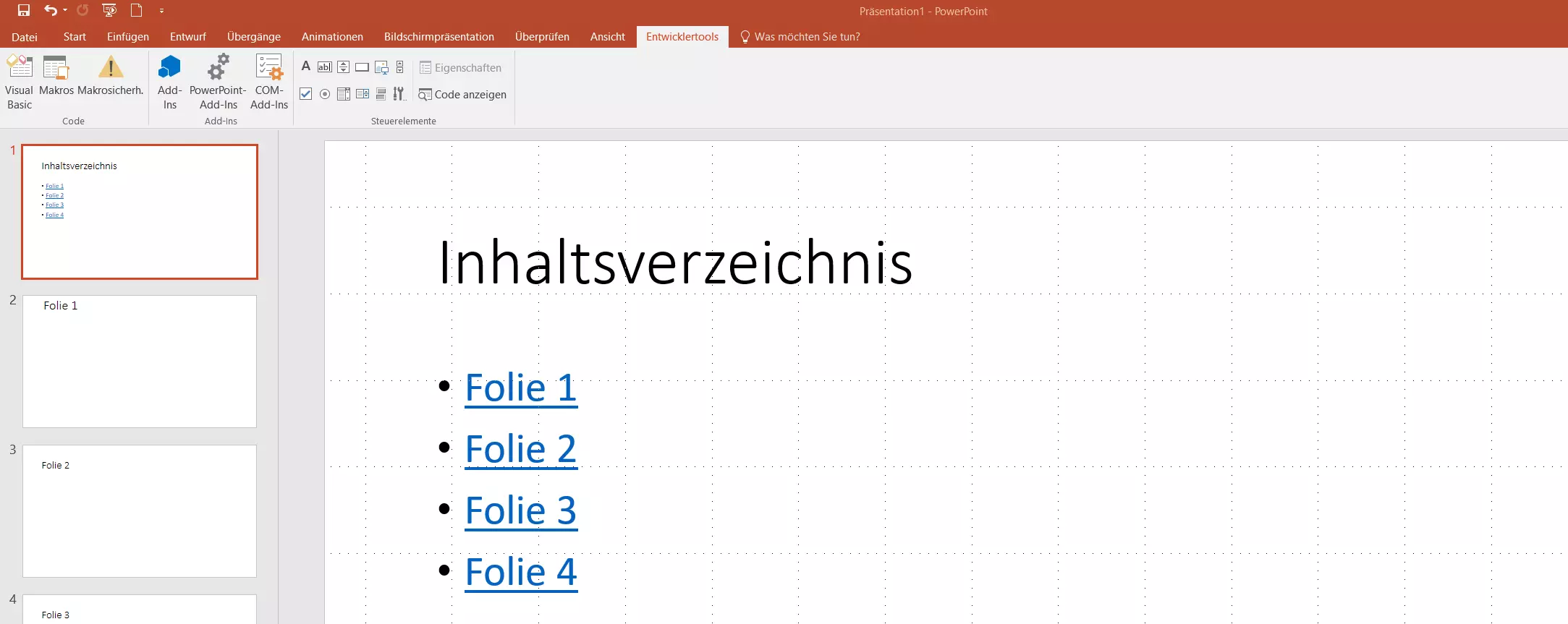 PowerPoint 2016: Beispiel-Folie mit Inhaltsverzeichnis