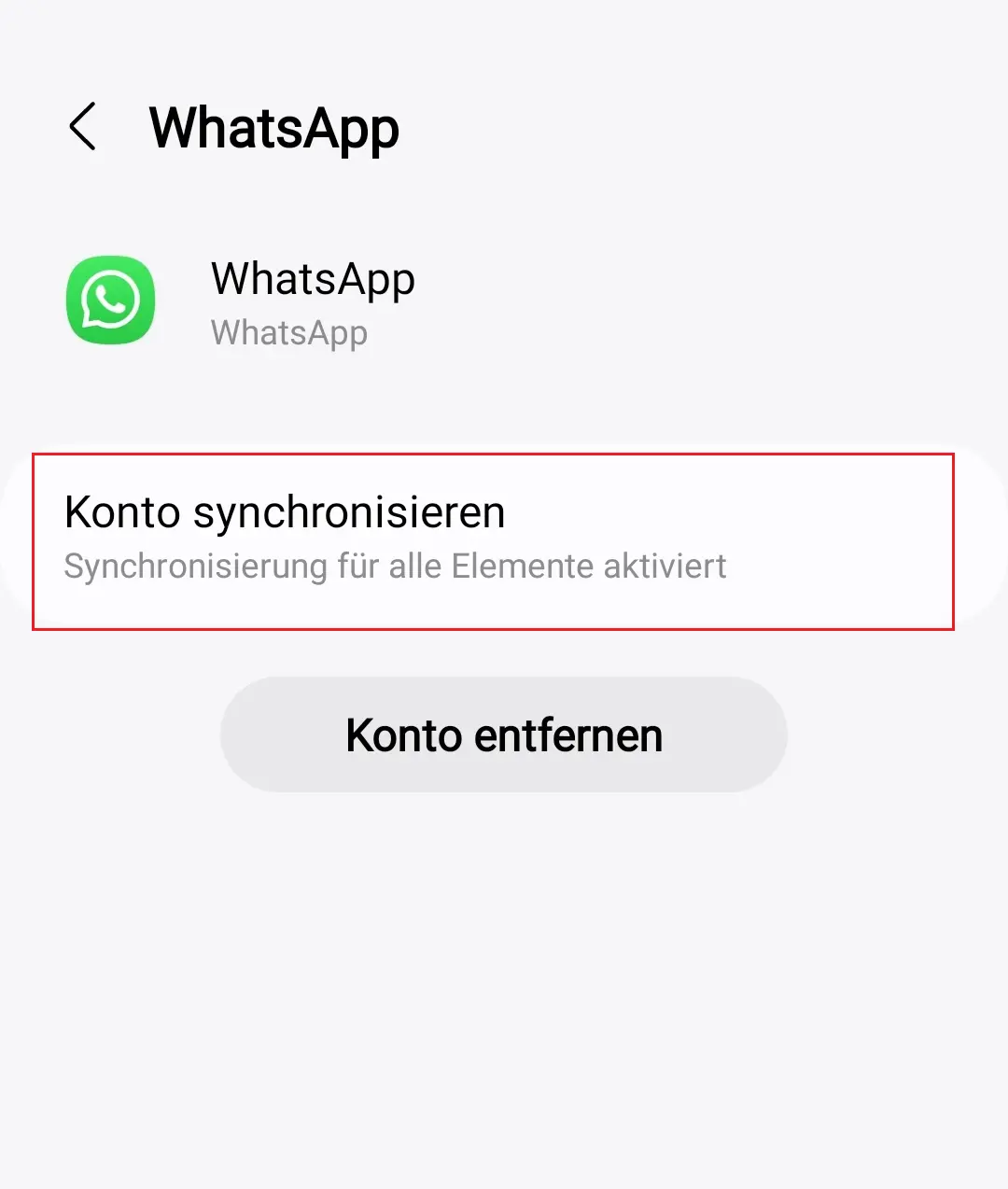 Bild: WhatsApps „Kontosynchronisierung“ im Menü „Konten“