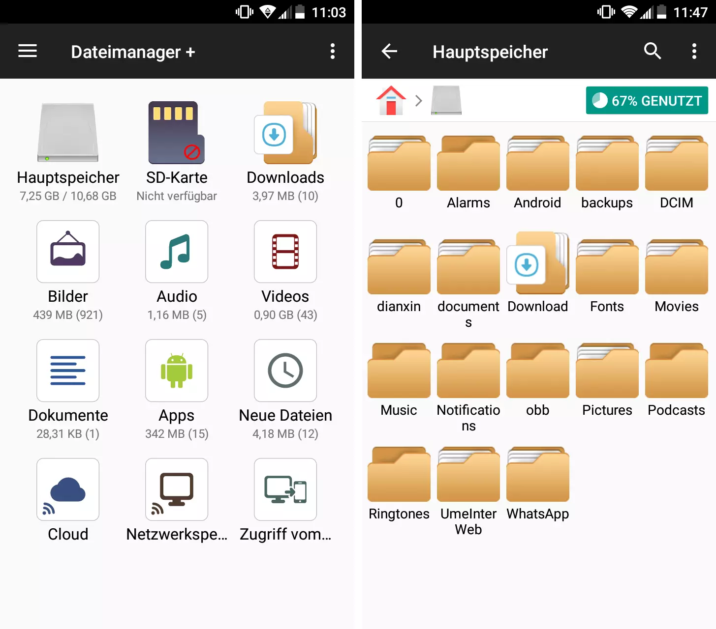 Bild: Nutzeroberfläche von Dateimanager+