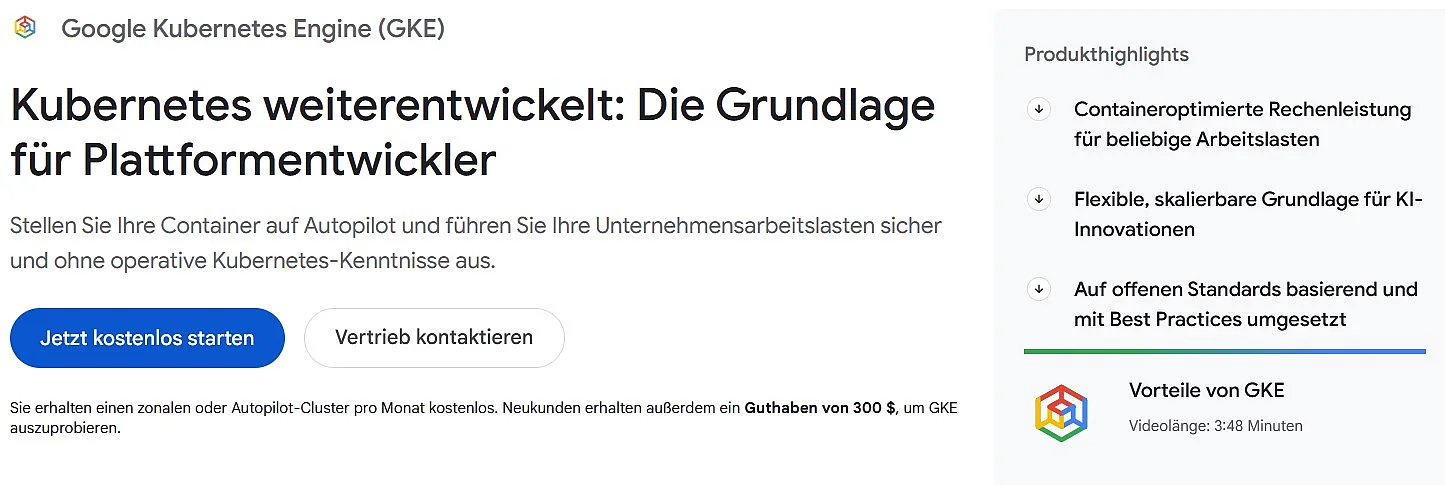 Produkt-Website der Google Kubernetes Engine Bild: Produkt-Website der Google Kubernetes Engine