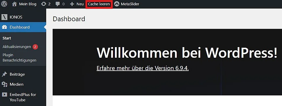 WP Super Cache: Menü, über das sich der WP-Cache leeren lässt Bild: WP Super Cache: Menü, über das sich der WP-Cache leeren lässt
