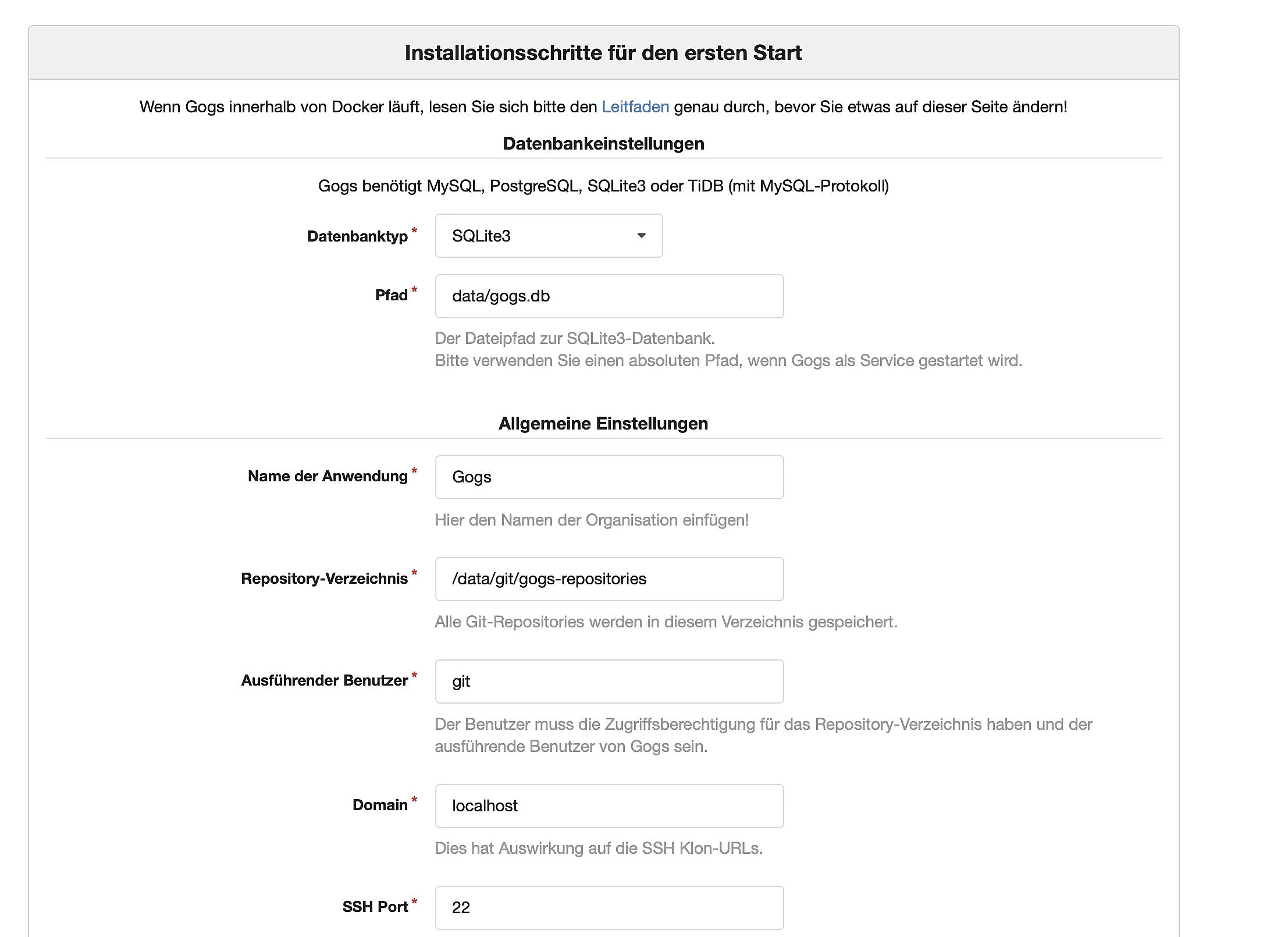 Gogs im Browser nach dem ersten Start Bild: Gogs im Browser nach dem ersten Start