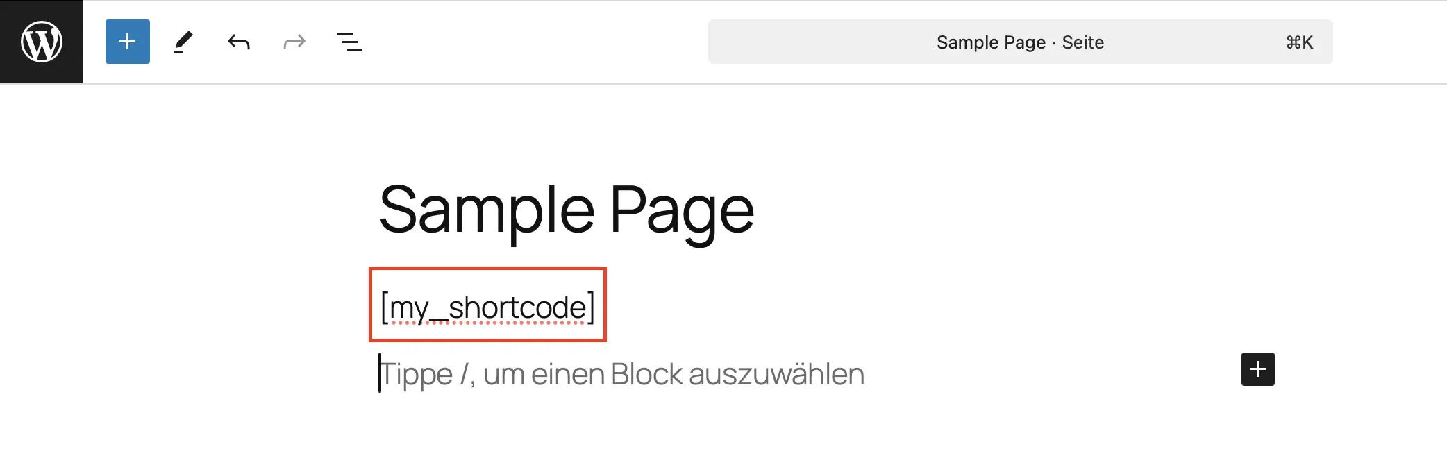 Bild: WordPress Seite bearbeiten: Shortcode einfügen