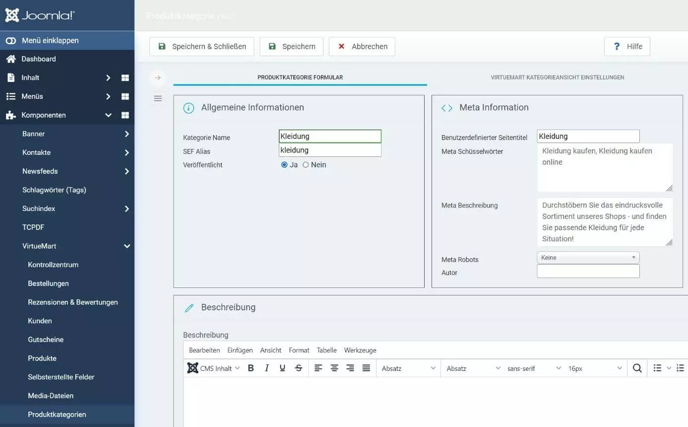 Joomla: Onlineshop-Kategorien anlegen mit VirtueMart