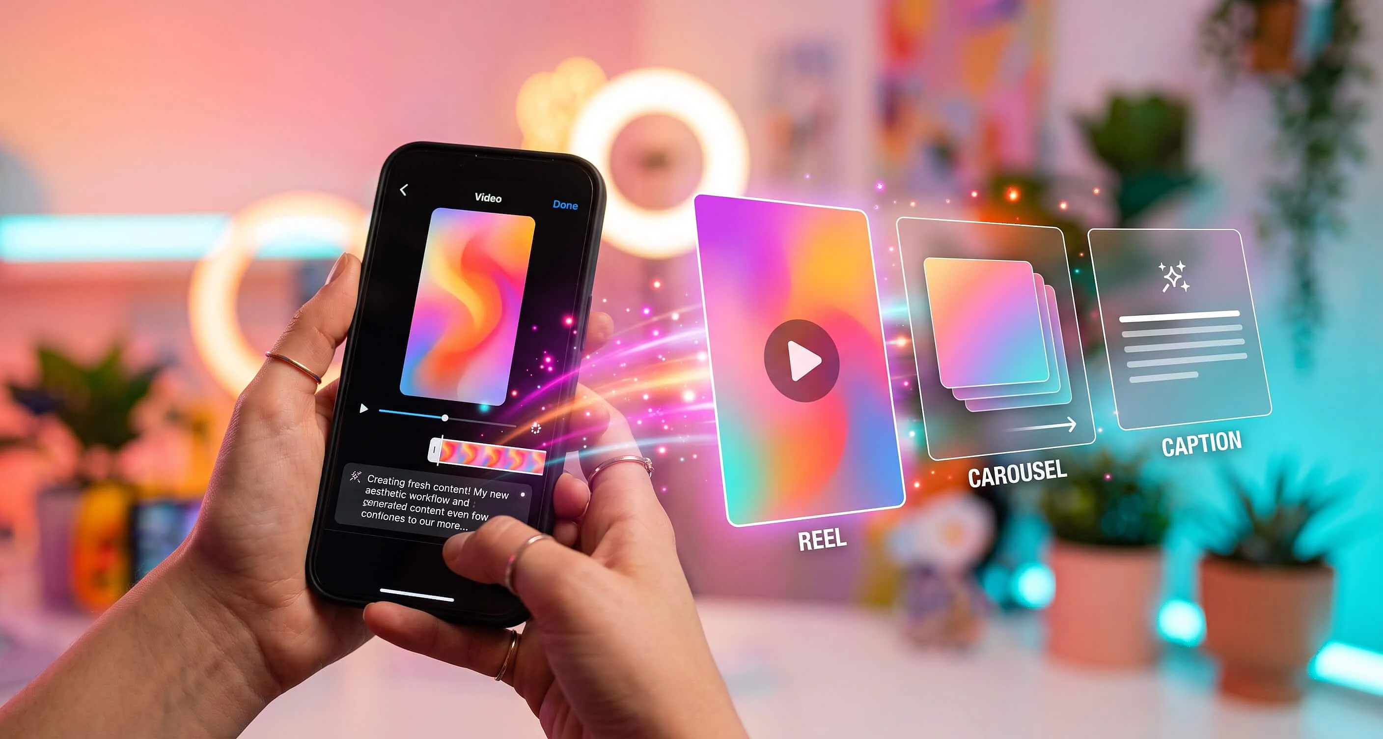 Bild: Instagram Content mit KI: Reels, Captions und Carousels für KMU