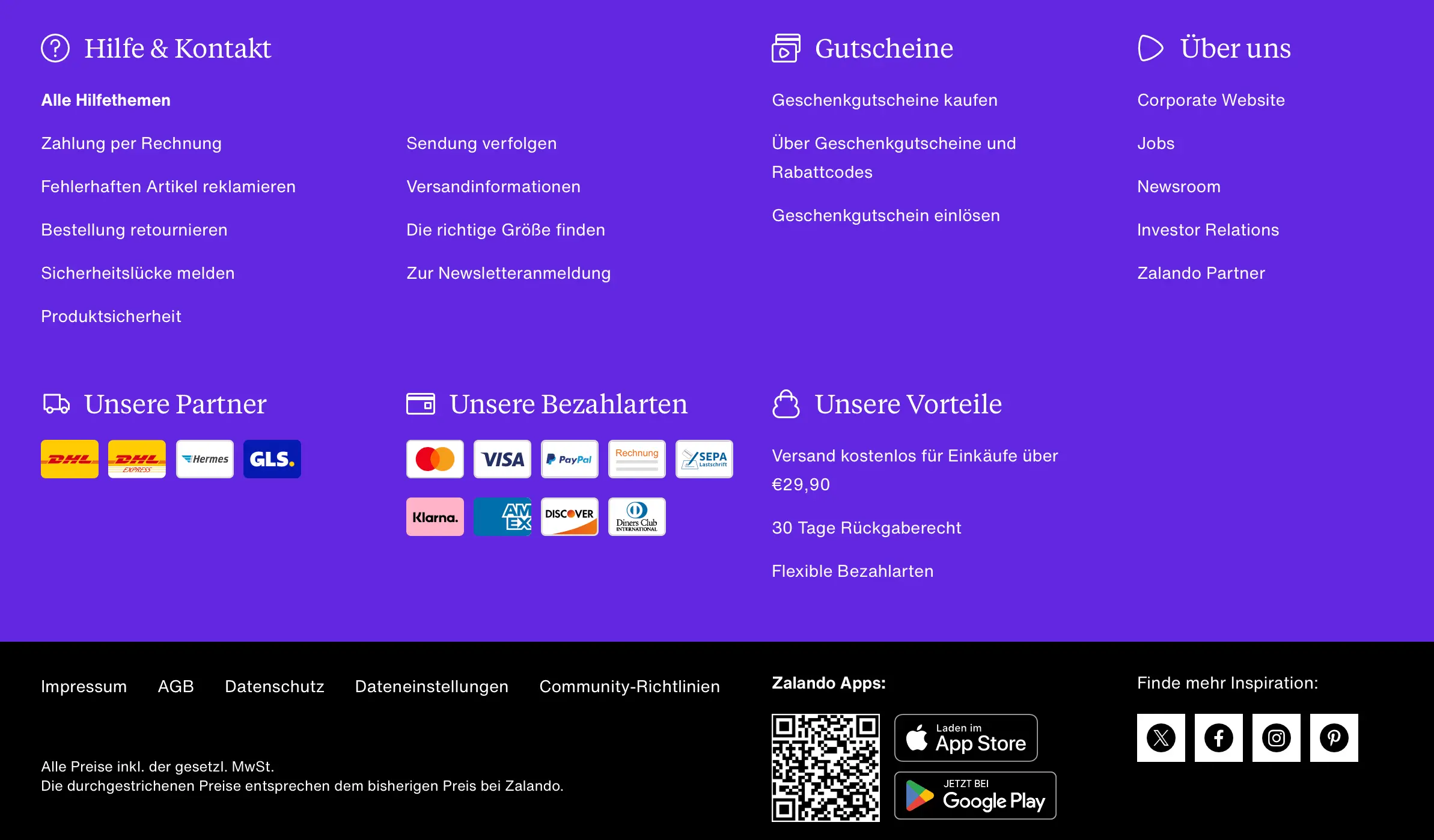 Screenshot des Footers von Zalando Bild: Screenshot des Footers von Zalando