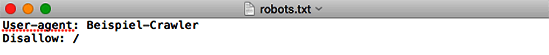 Screenshot einer robots.txt-Datei, die einen bestimmten Crawler ausschließt