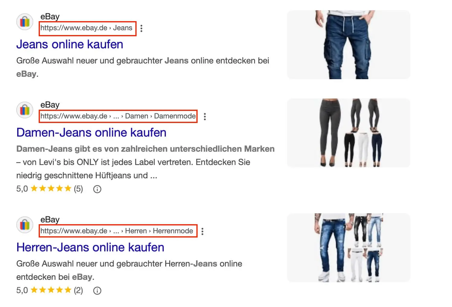 Screenshot der Google-Suche nach „ebay jeans“ Bild: Screenshot der Google-Suche nach „ebay jeans“