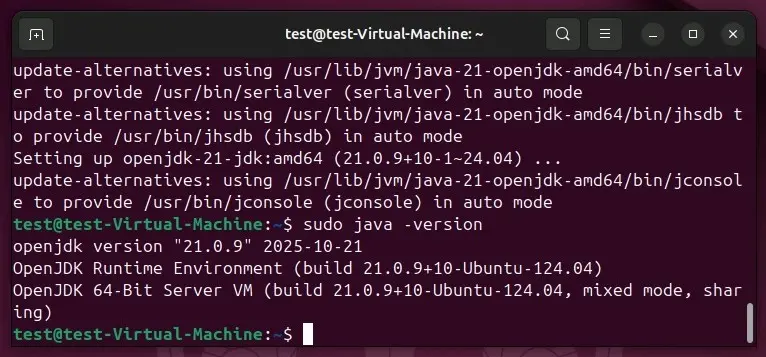 Bild: Ubuntu 24.04: Java-Versions-Check im Terminal
