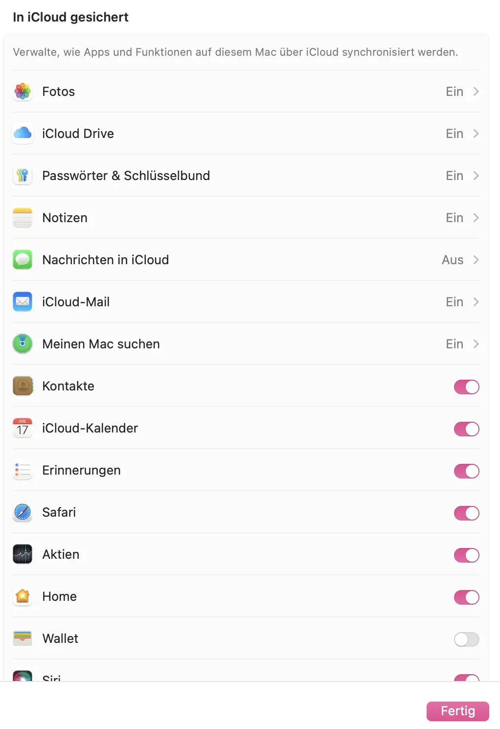 Screenshot der iCloud-Benutzeroberfläche auf einem Mac Bild: Screenshot der iCloud-Benutzeroberfläche auf einem Mac
