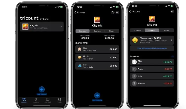 Bild: Ansichten der Tricount-App