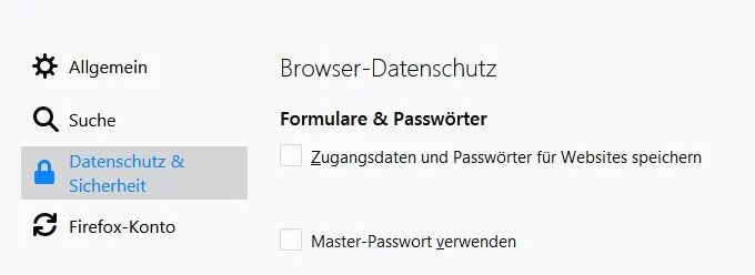 Bild: Firefox-Browser: Datenschutz & Sicherheit