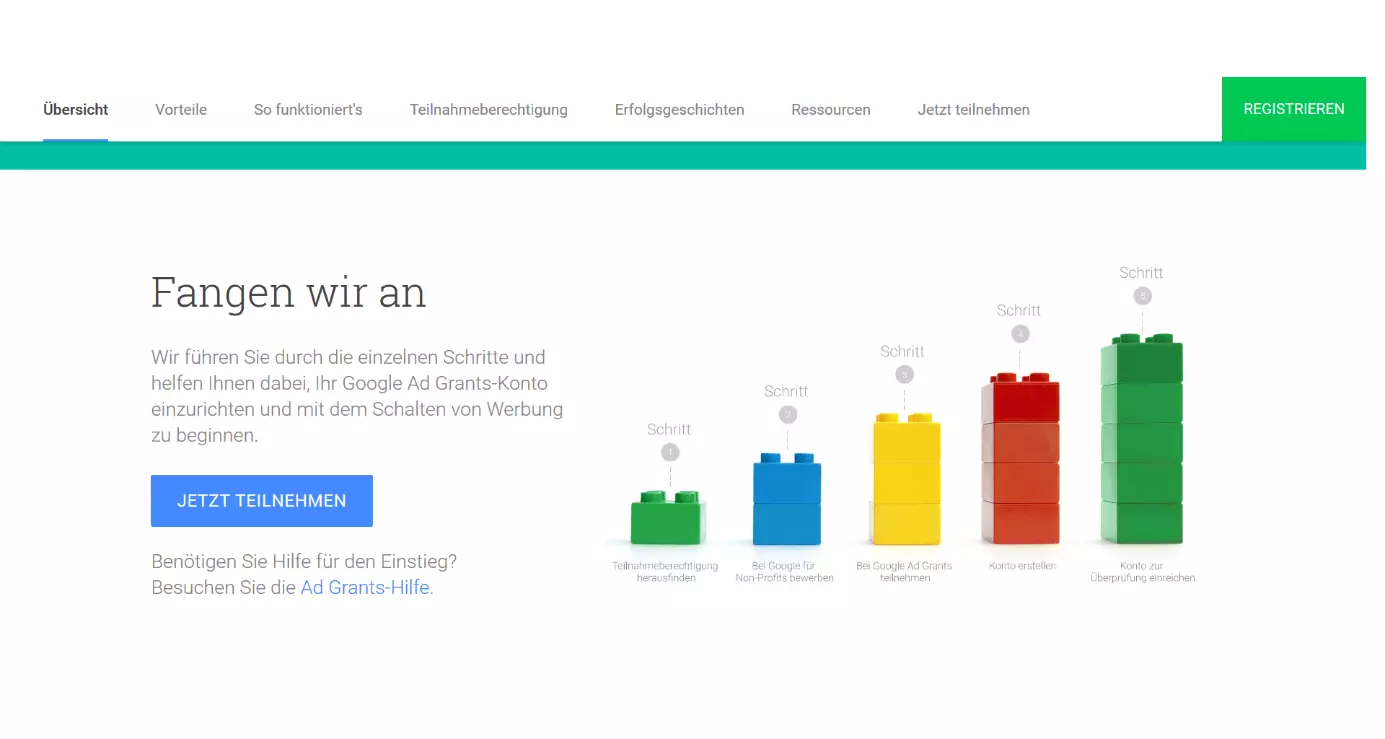 Bild: Startseite Google Ad Grants