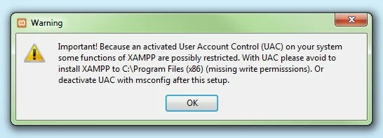 Deaktivierung der Benutzerkontensteuerung im ersten Schritt der Installation von XAMPP