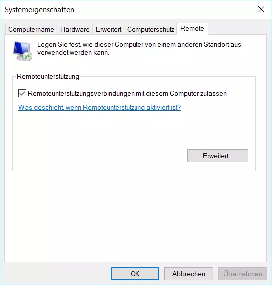 Bild: Anzeigefenster für das Zulassen einer Remoteunterstützungsverbindung