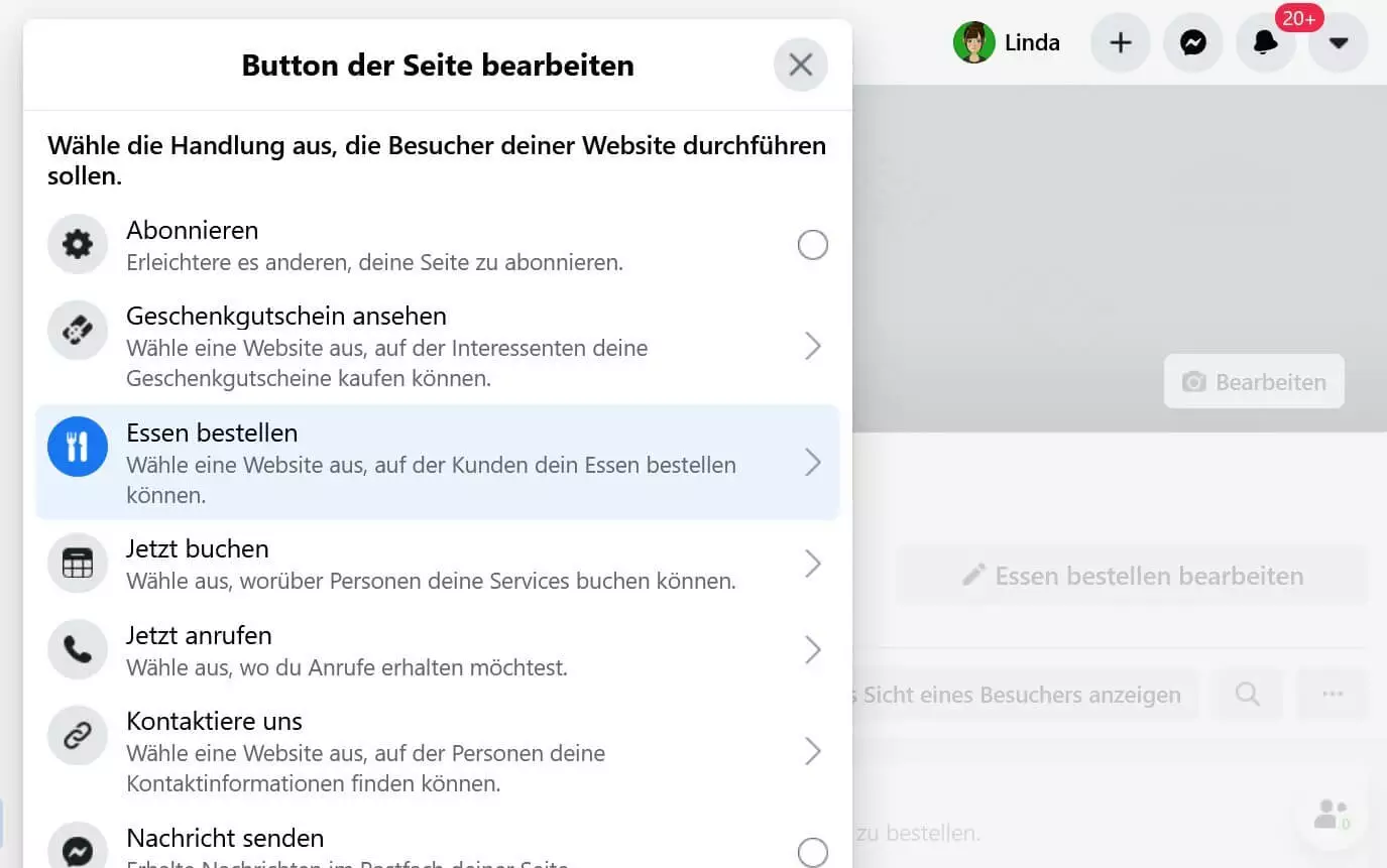 Bearbeitung des Bestellbuttons in Facebook