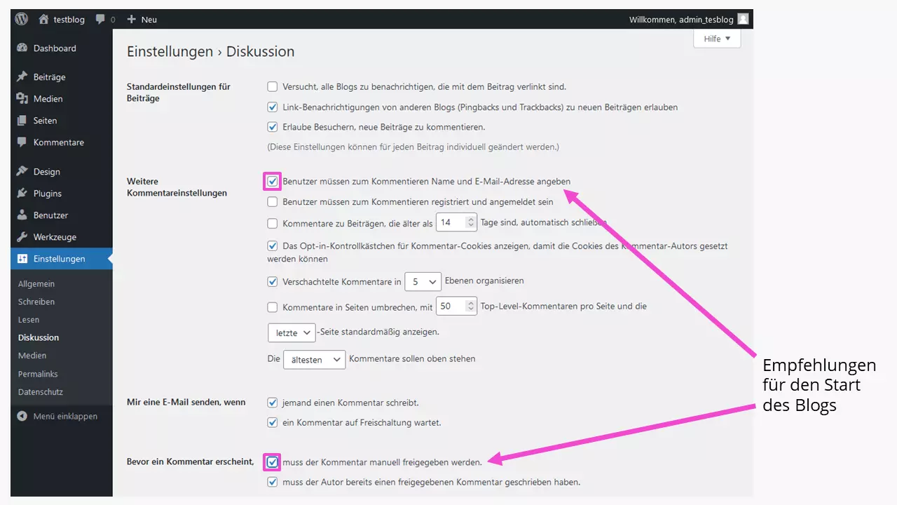 WordPress-Blog: Kommentarfunktion einrichten