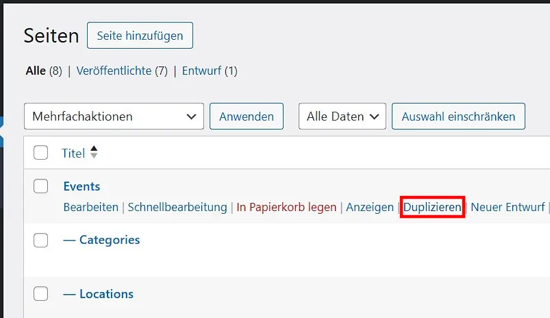 WordPress-Backend: Yoast-„Duplizieren“-Schaltfläche Bild: WordPress-Backend: Yoast-„Duplizieren“-Schaltfläche