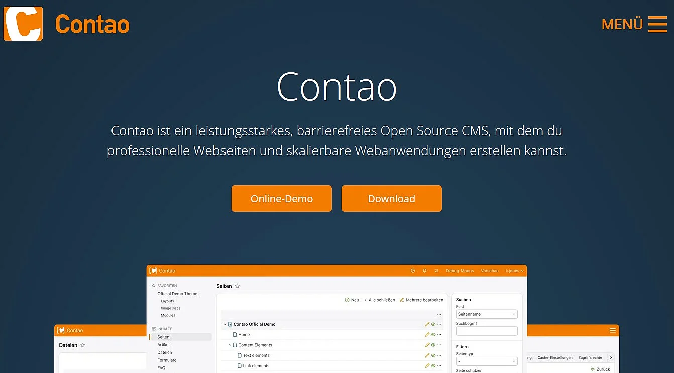 Die Startseite des Contao-Projekts Bild: Die Startseite des Contao-Projekts