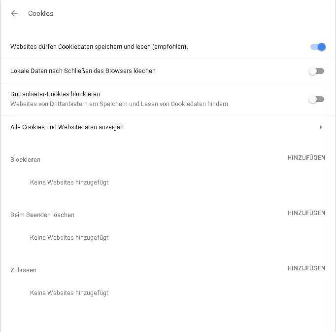 Bild: Cookie-Einstellungen in Chrome